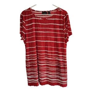 Travelers by Chico's Blouse Womens 2 (US L) Red White Stripe Pullover Pleated
